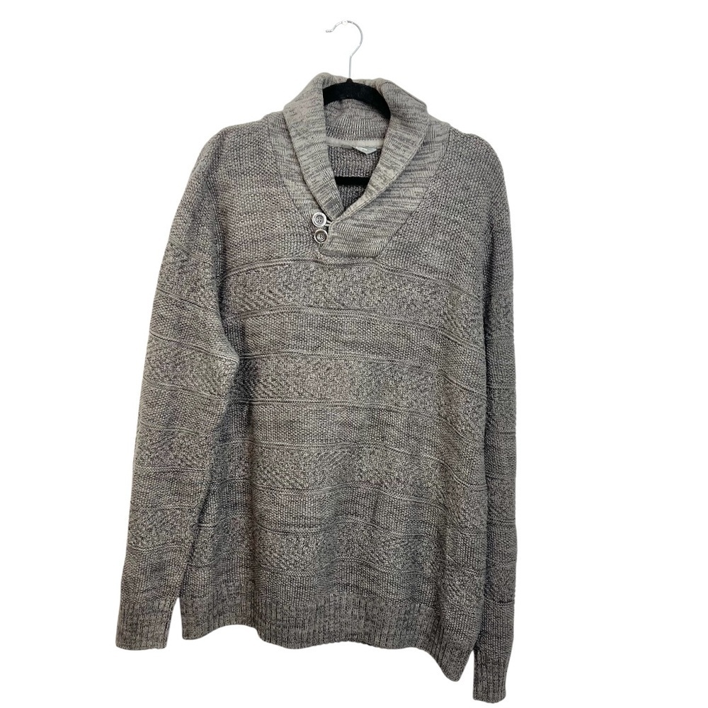 Grey 100% cotton shawl collar knit pullover grandpa sweater XL